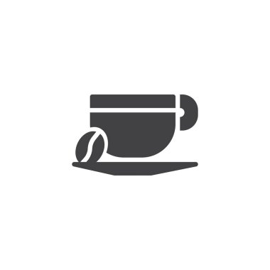 Kahve ve kahve çekirdeği vektör simgesi. Mobil kavramı ve web tasarım için düz işareti dolu. Americano sıcak içecek kupa basit katı kutsal kişilerin resmi. Sembol, logo illüstrasyon. Piksel mükemmel vektör grafikleri