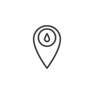 Harita göstergesi ile su damla anahat simgesi. Mobil kavramı ve web tasarım için doğrusal stili işaret. Su yer tutucu düz çizgi vektör simgesi. Sembol, logo illüstrasyon. Piksel mükemmel vektör grafikleri