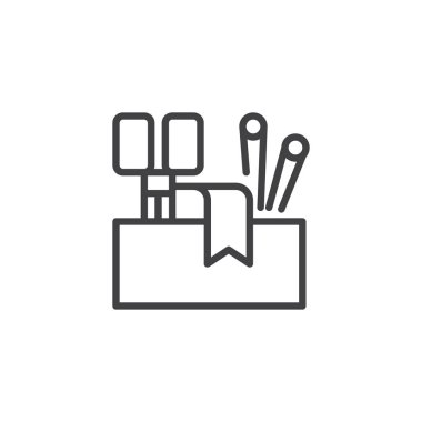 Dikiş araçlar simgesi anahat. Mobil kavramı ve web tasarım için doğrusal stili işaret. Basit çizgi vektör simge terzilik. Sembol, logo illüstrasyon. Piksel mükemmel vektör grafikleri