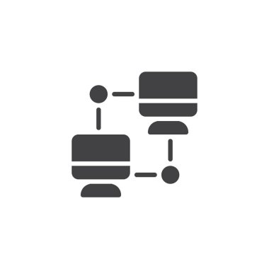 Ağ Pc vektör simgesi. Mobil kavramı ve web tasarım için düz işareti dolu. Bilgisayar sync basit katı simgesi. P2P sembolü, logo illüstrasyon. Piksel mükemmel vektör grafikleri