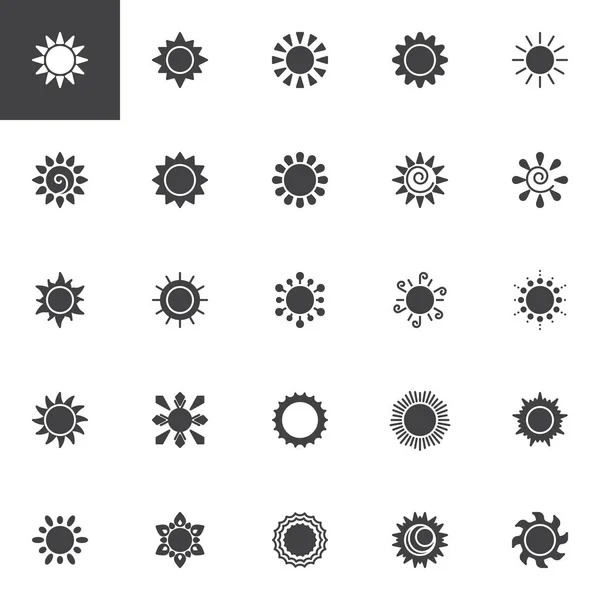 Sun Vector Icons Set Modern Solid Symbol Collection Filled Style — Stock Vector