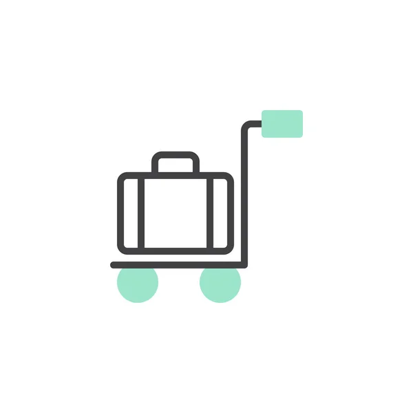 トロリー荷物アイコン ベクトル 線形フラット サイン 二色ピクトグラム 緑とグレーの色 手荷物カート シンボル ロゴの図 — ストックベクタ
