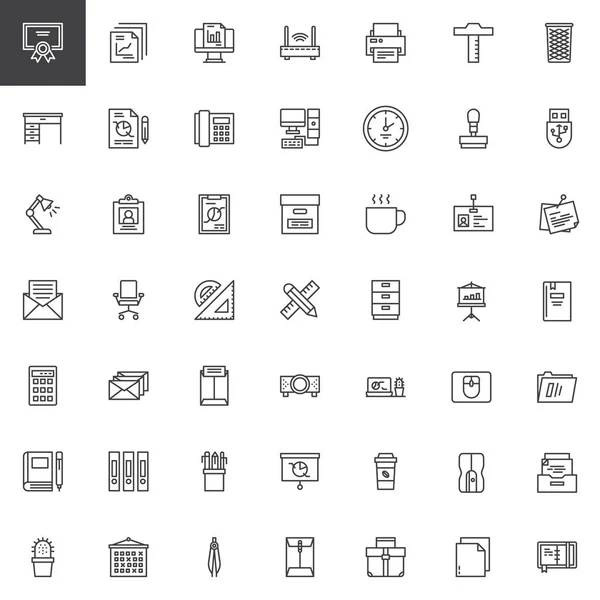 Office Araçları Icons Set Anahat Doğrusal Stil Semboller Koleksiyonu Hat — Stok Vektör