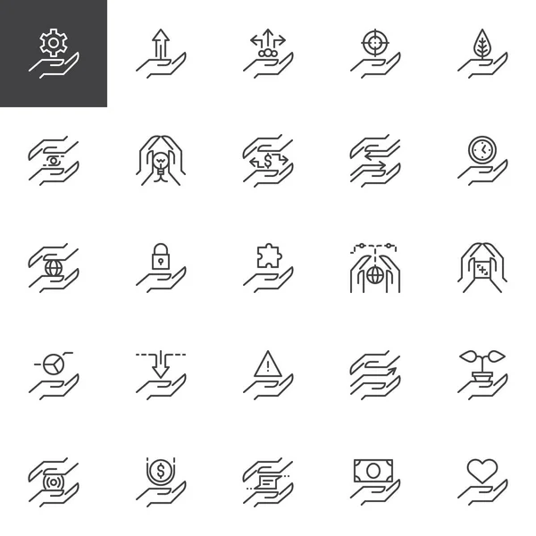 Набір Піктограм Обрисів Рук Колекція Символів Лінійного Стилю Пакет Лінійних — стоковий вектор