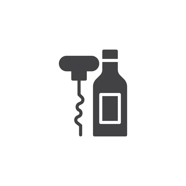 Sacacorchos Con Botella Vino Icono Del Vector Signo Plano Lleno — Vector de stock