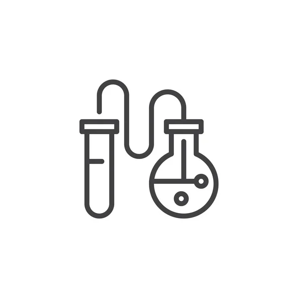 化学烧瓶和试管轮廓图标 线性风格符号的移动概念和网页设计 化学实验室设备简单的线矢量图标 徽标插图 — 图库矢量图片