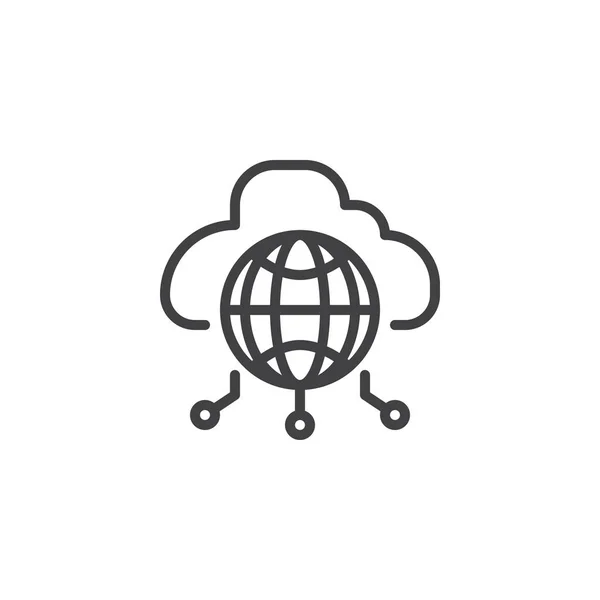Wereldwijde Cloud Computing Overzicht Pictogram Lineaire Stijl Teken Voor Mobiele — Stockvector