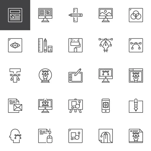 Conjunto Iconos Diseño Esquema Creativo Colección Símbolos Estilo Lineal Paquete — Vector de stock