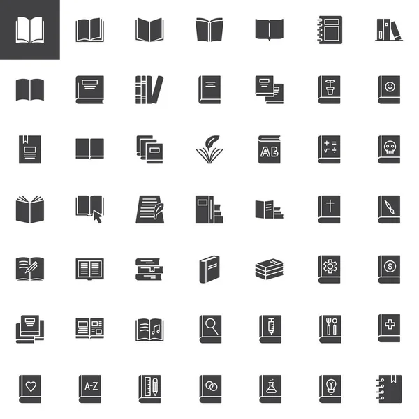 Conjunto Iconos Vectoriales Libros Colección Símbolos Sólidos Modernos Paquete Pictogramas — Archivo Imágenes Vectoriales