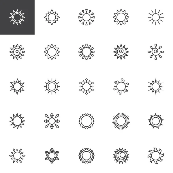 Sun Outline Icons Set Linear Style Symbols Collection Line Signs — Stock Vector
