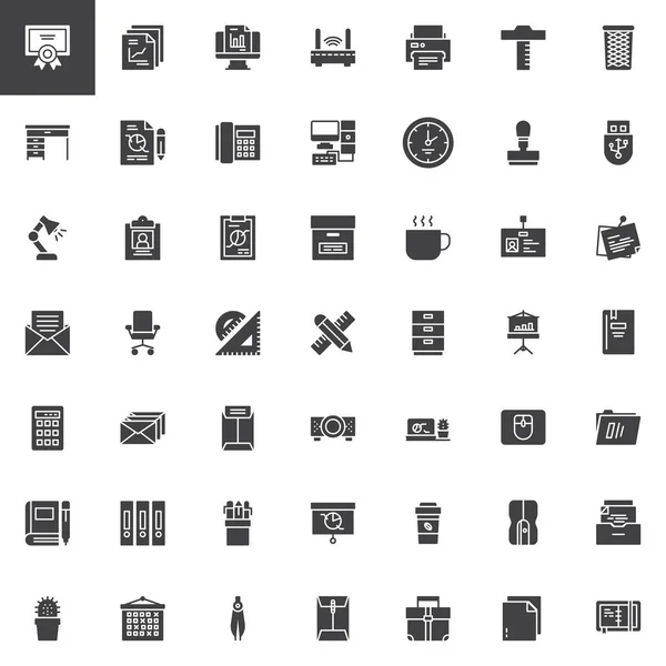 Juego Iconos Vectoriales Herramientas Oficina Colección Símbolos Sólidos Modernos Paquete — Archivo Imágenes Vectoriales