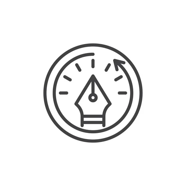 Processus Créatif Avec Stylo Plume Icône Contour Horloge Signe Style — Image vectorielle