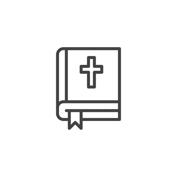 圣经大纲图标 线性风格符号的移动概念和网页设计 神圣的圣经书与书签简单的行向量图标 徽标插图 像素完美矢量图形 — 图库矢量图片