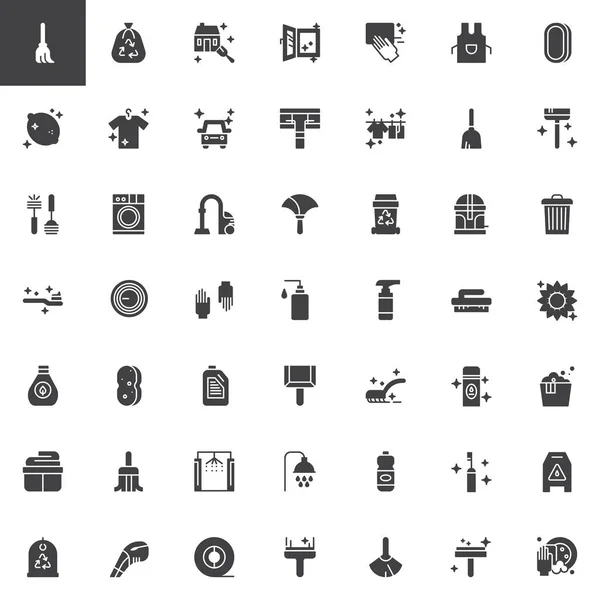 Набір Векторних Іконок Прибирання Прибирання Сучасна Колекція Суцільних Символів Заповнений — стоковий вектор