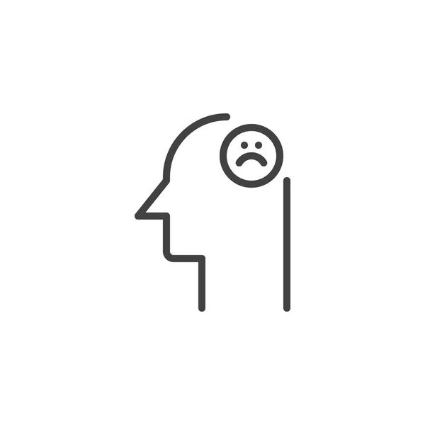 人头与悲伤的表情符号轮廓图标 线性风格符号的移动概念和网页设计 不快乐的脸简单的线向量图标 徽标插图 像素完美矢量图形 — 图库矢量图片