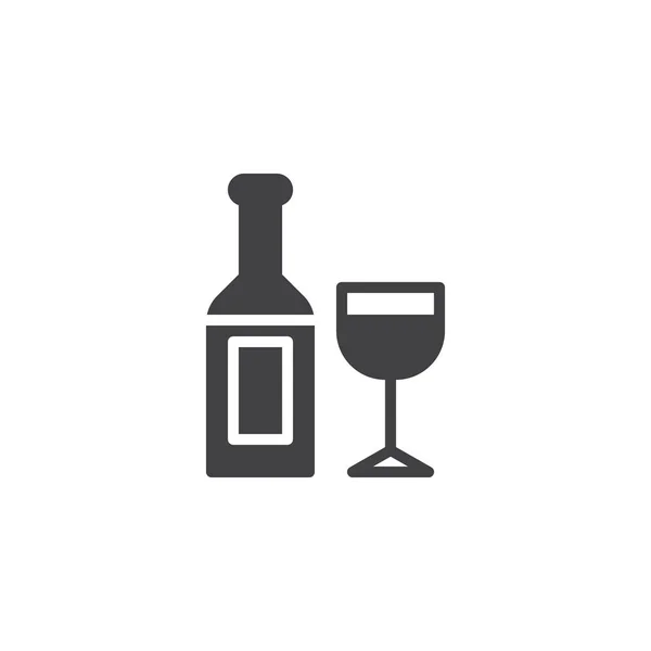 酒瓶与酒杯矢量图标 填充平面符号的移动概念和网页设计 酒精饮料固体图标 徽标插图 像素完美矢量图形 — 图库矢量图片