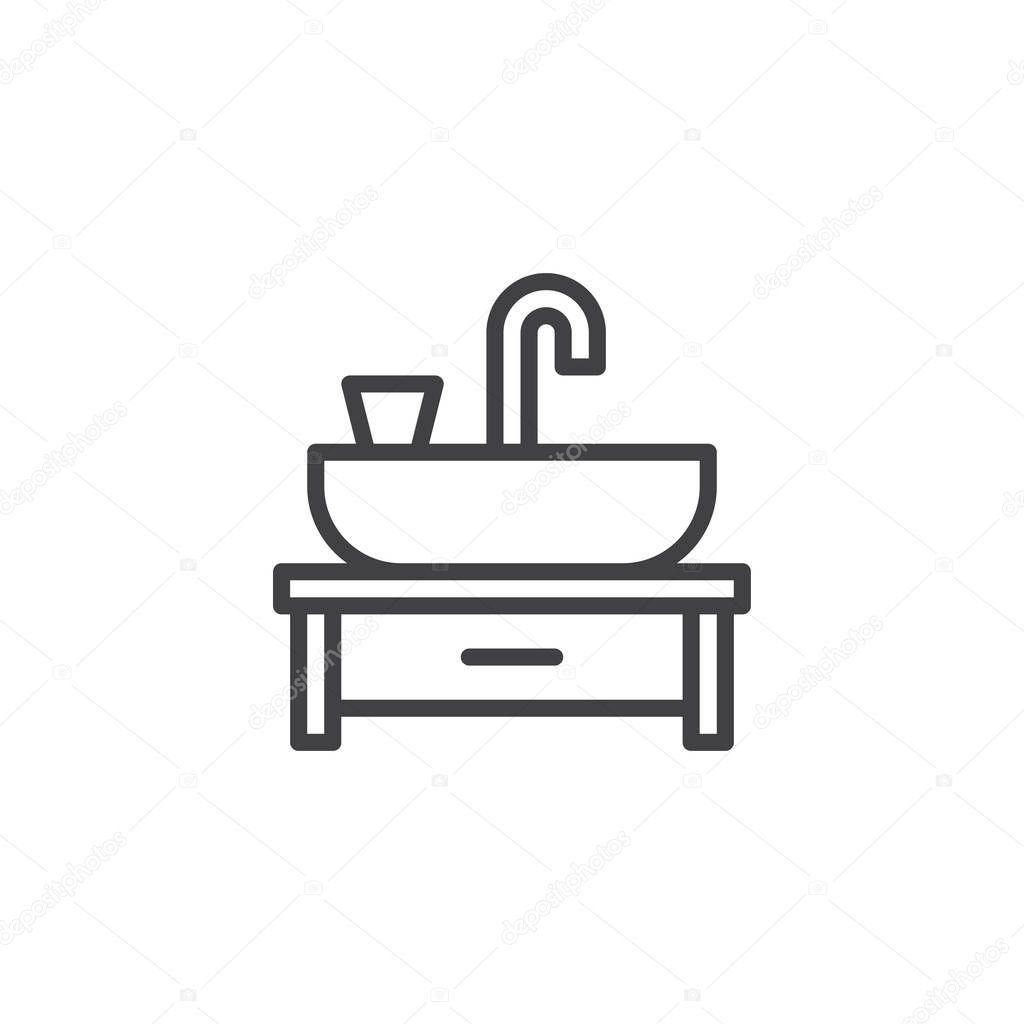Wash basin outline icon. linear style sign for mobile concept and web design. Sink basin faucet simple line vector icon. Symbol, logo illustration. Pixel perfect vector graphics