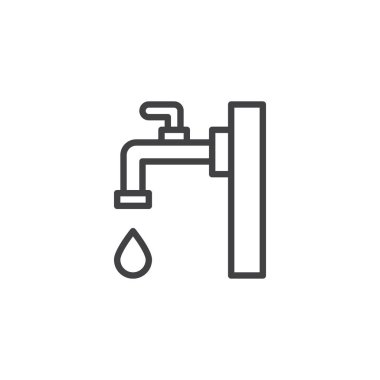 Musluk anahat simgesi. Mobil kavramı ve web tasarım için doğrusal stili işaret. Damla basit çizgi vektör simgesi ile su dokunun. Sembol, logo illüstrasyon. Piksel mükemmel vektör grafikleri