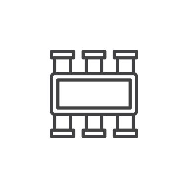 Mutfak Masa ve altı sandalyeler, üst anahat simgesini görüntüleyin. Mobil kavramı ve web tasarım için doğrusal stili işaret. basit çizgi vektör simgesi. Sembol, logo illüstrasyon. Piksel mükemmel vektör grafikleri