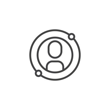 Kullanıcı avatar daire anahat simgesi. Mobil kavramı ve web tasarım için doğrusal stili işaret. Kişi profili basit çizgi vektör simgesi. Sembol, logo illüstrasyon. Piksel mükemmel vektör grafikleri