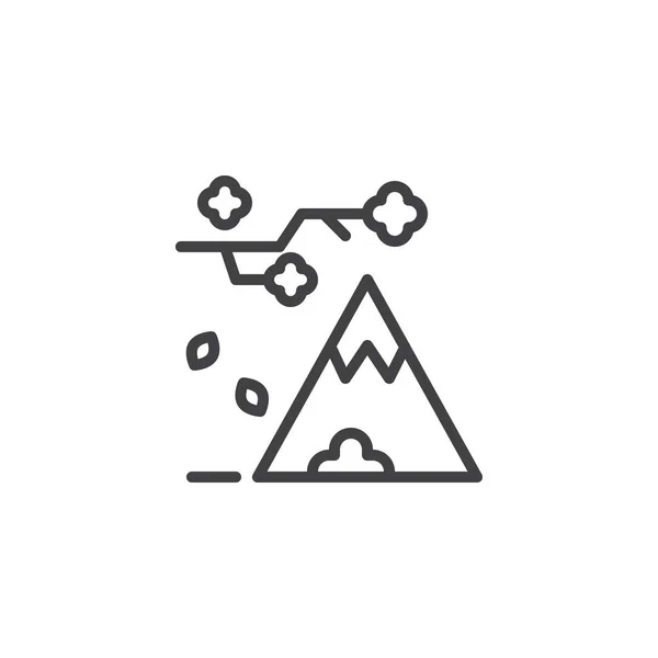 Branche Arbre Avec Feuilles Tombantes Icône Contour Montagne Signe Style — Image vectorielle
