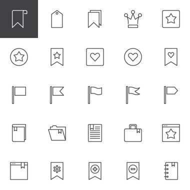 Yer imleri ve anahat Icons set Etiketler