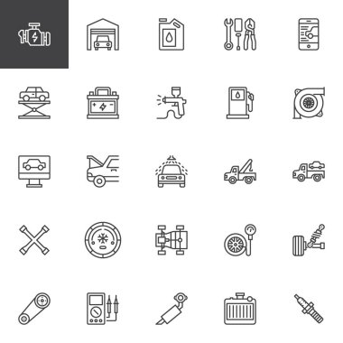 Araba Servisi anahat Icons set