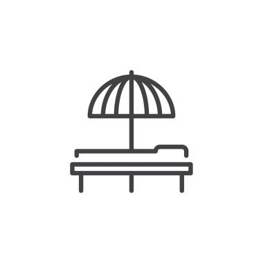Şemsiye ve şezlong anahat simgesini