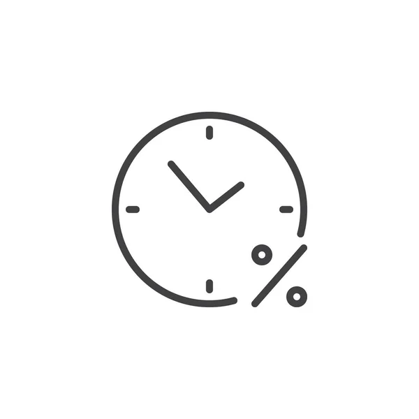 Horloge et icône de contour de signe de pourcentage — Image vectorielle