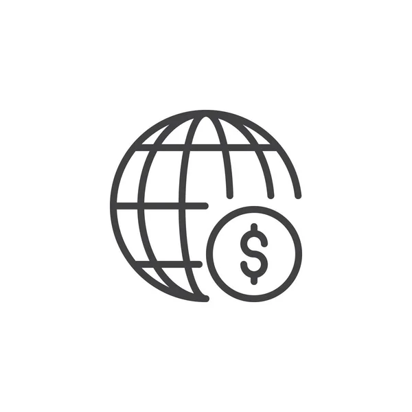 Icono de contorno de dinero mundial — Vector de stock