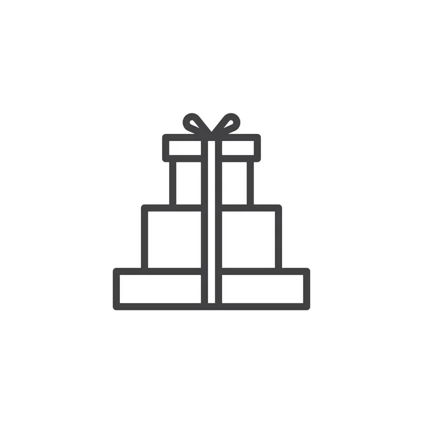Coffrets cadeaux avec icône de contour arc et ruban — Image vectorielle