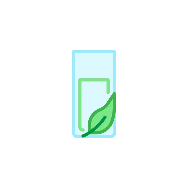 Glas Wasser und Blatt flaches Symbol — Stockvektor