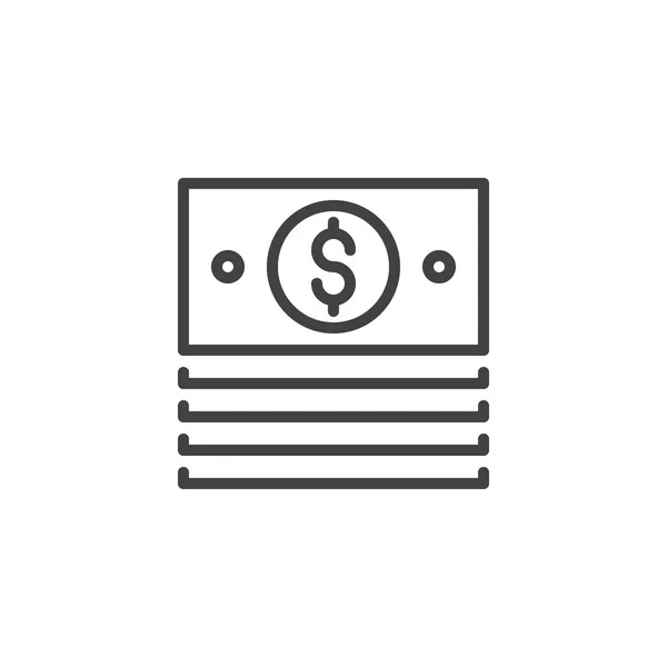 Dólar pila paquete esquema icono — Vector de stock