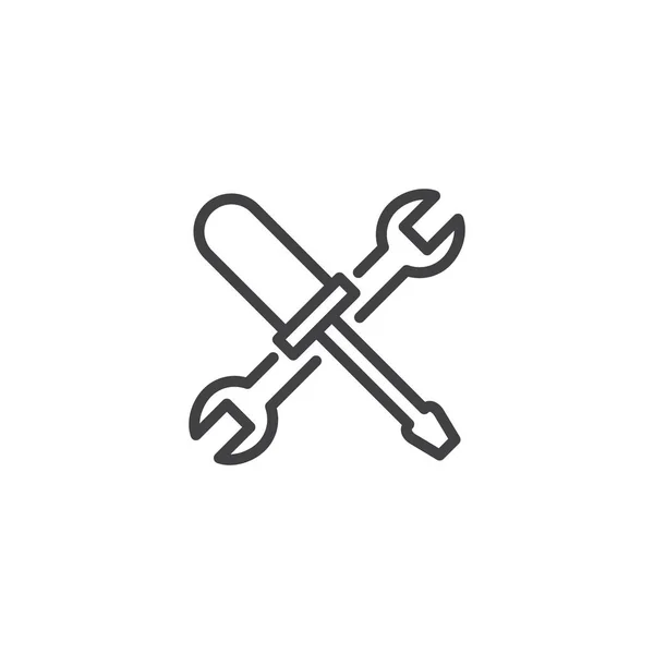 Destornillador e icono del contorno de la llave inglesa — Vector de stock