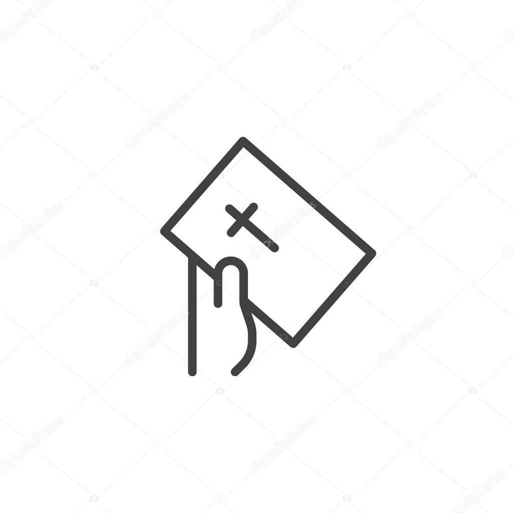 Hand give bible book outline icon. linear style sign for mobile concept and web design. Faith simple line vector icon. Preacher symbol, logo illustration. Pixel perfect vector graphics