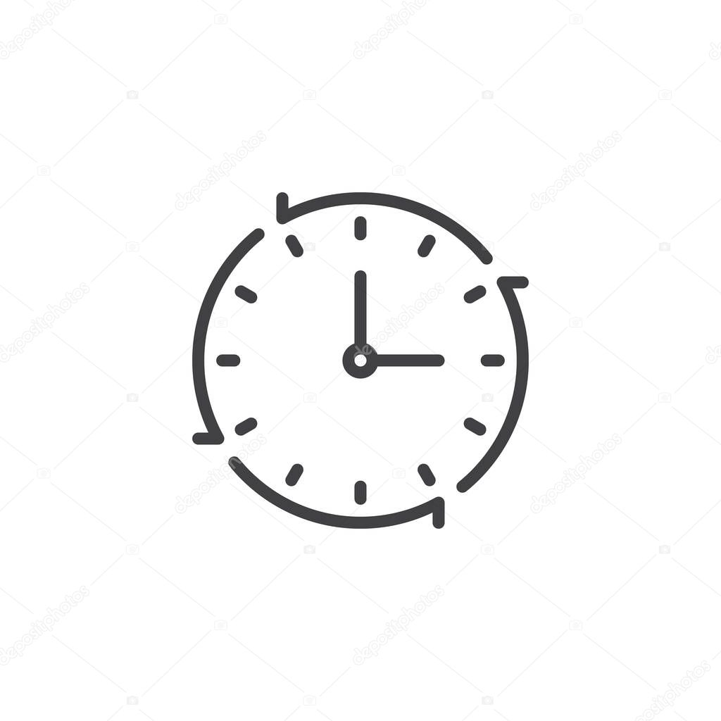 Clock with Arrow outline icon. linear style sign for mobile concept and web design. Deadline time simple line vector icon. Symbol, logo illustration. Pixel perfect vector graphics