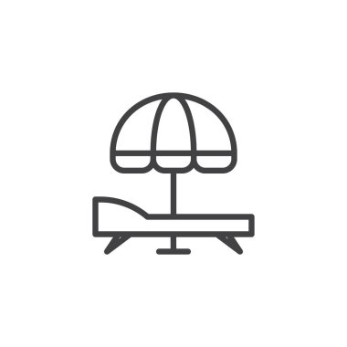 Şezlong ve şemsiye anahat simgesini