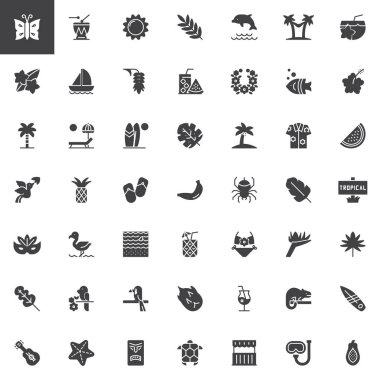Tropikal tatil vektör simgeler kümesi