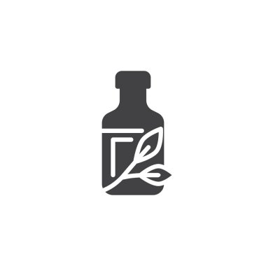 Simge vektör ilaç şişesi ve yaprakları