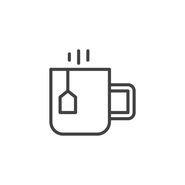 Tea cup with tea bag outline icon — Stock Vector