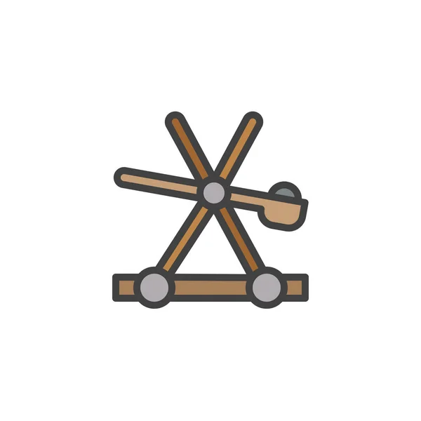 Catapulta de madeira medieval preenchido ícone esboço — Vetor de Stock