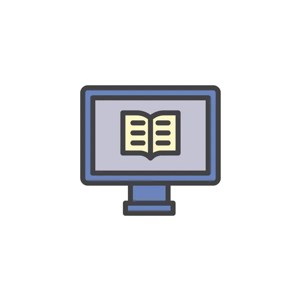 Computer with a book filled outline icon