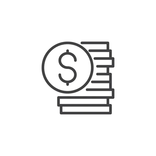 Stack of dollar coin outline icon — Stock Vector
