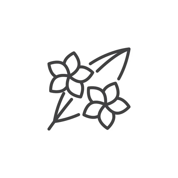 Flores con icono del contorno de la hoja — Vector de stock