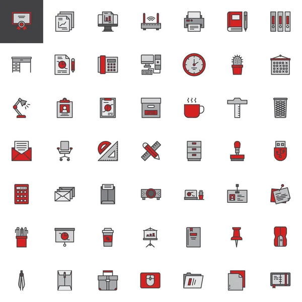 Outils de bureau rempli icônes de contour ensemble — Image vectorielle
