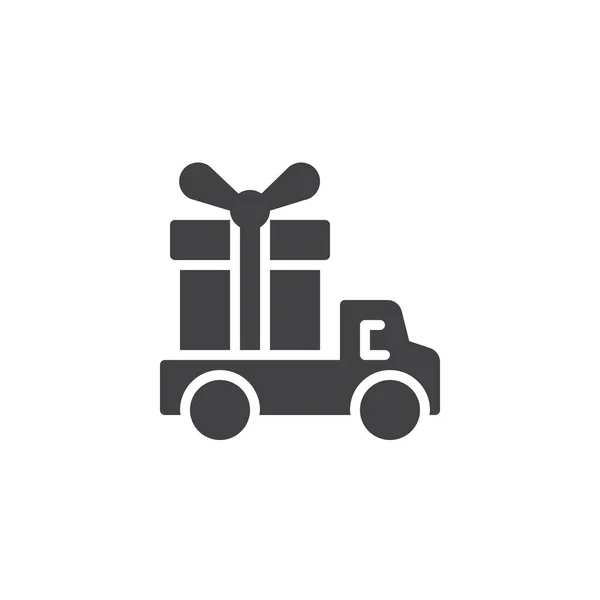 Camion di consegna con icona vettoriale scatola regalo — Vettoriale Stock