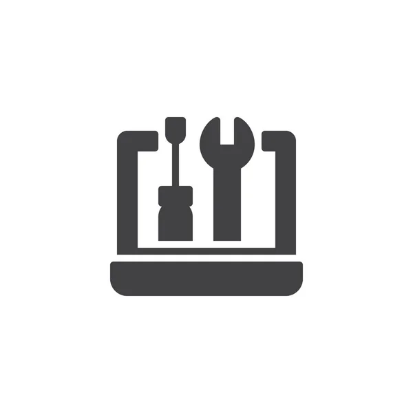 Laptop mit Schraubenschlüssel und Schraubendreher-Vektorsymbol — Stockvektor