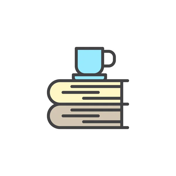 Books and cup of tea filled outline icon