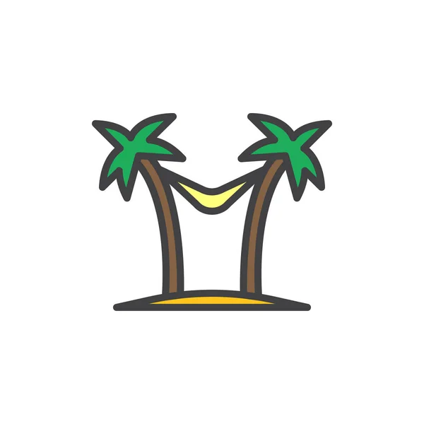 Гамак между пальмами, заполненный значок контура — стоковый вектор