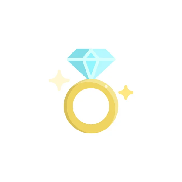 Anel de diamante brilhante ícone plano — Vetor de Stock